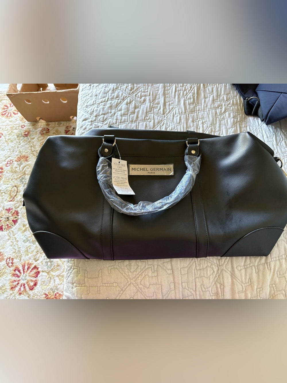 Michel Germain Black Leather-Look Travel Duffel